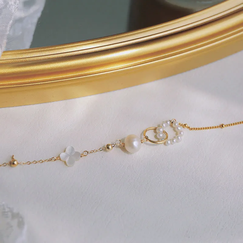 Luck Muse 14K Gold Plated Pearl Double Peace Healing Chain Bracelet - Image 2