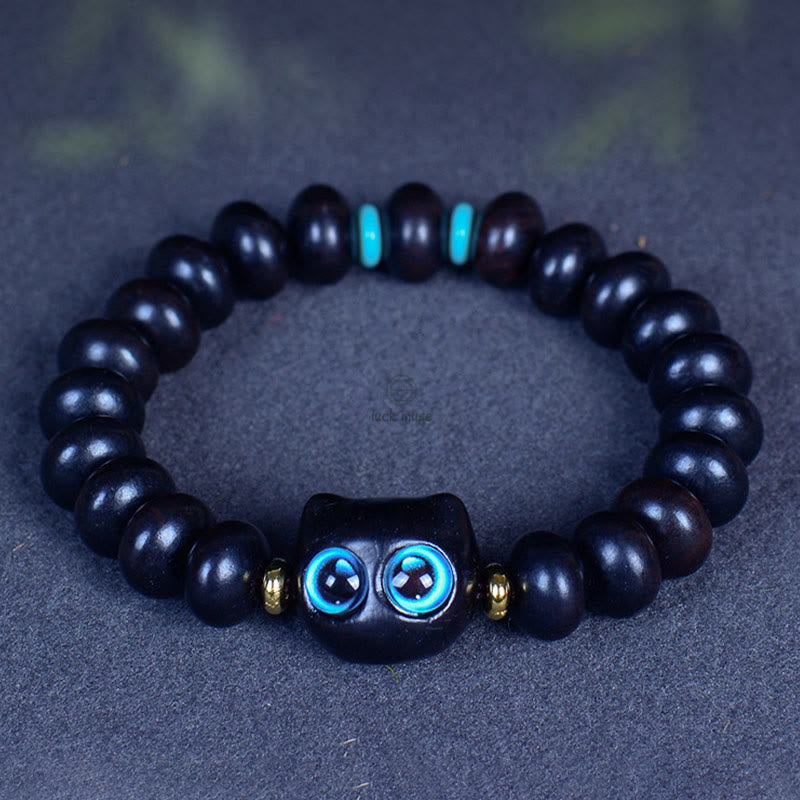 Luck Muse Ebony Wood and Liuli Glass Cat Charm Bracelet - Image 6