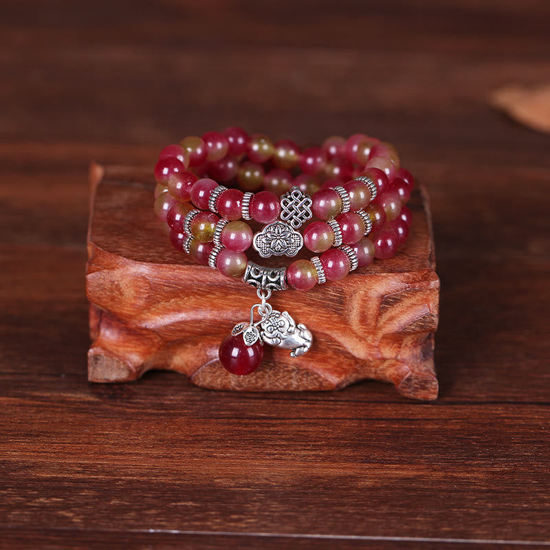Natural Watermelon Tourmaline Pixiu Elephant Positive Triple-wrap Bracelet - Image 7