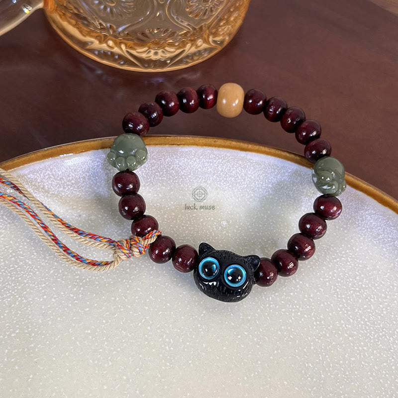 Luck Muse Ebony Wood Cat Paw Jade Peace Tassel Bracelet - Image 3