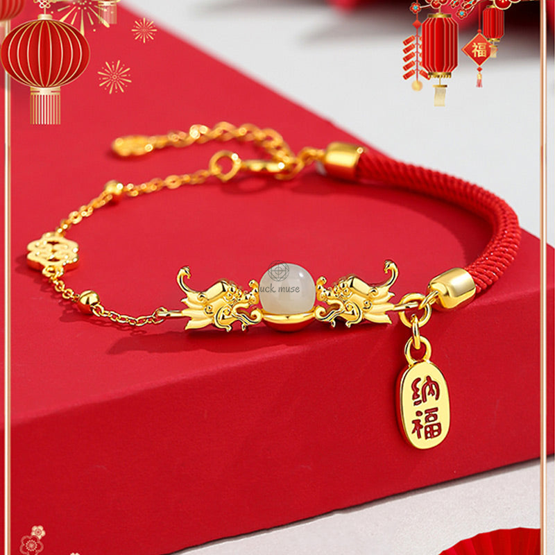 Luck Muse Year of the Dragon 925 Sterling Silver Hetian Jade Luck Bracelet with Fu Character - Image 4