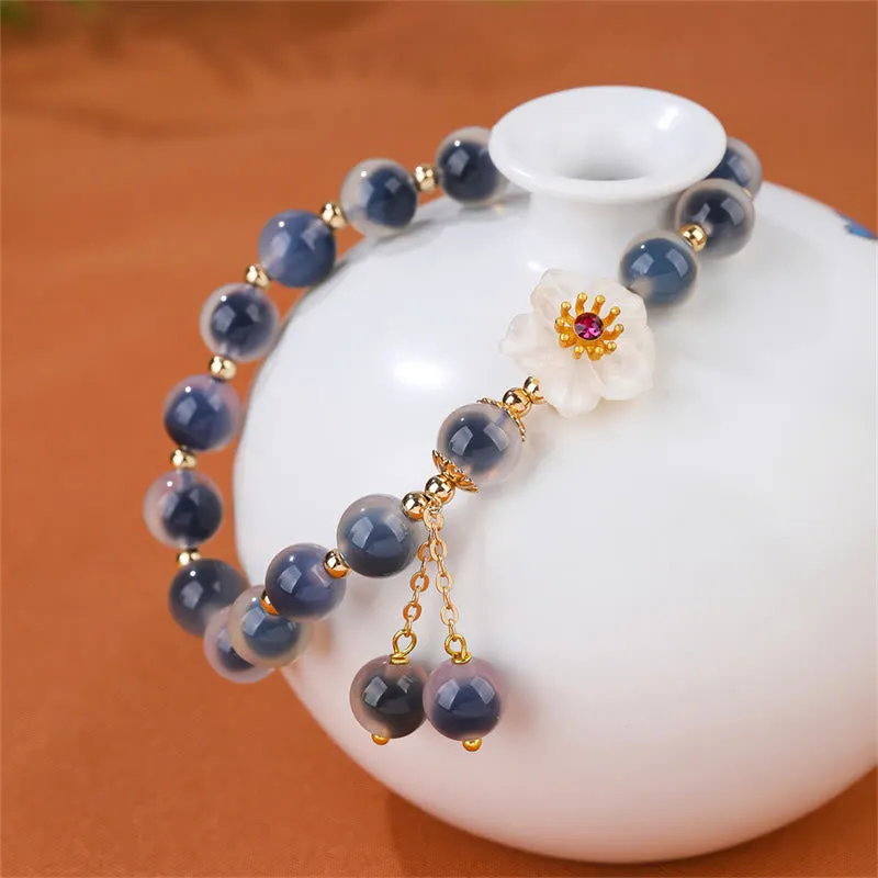 Blue Candy Agate Cherry Blossom Healing Bracelet - Image 2