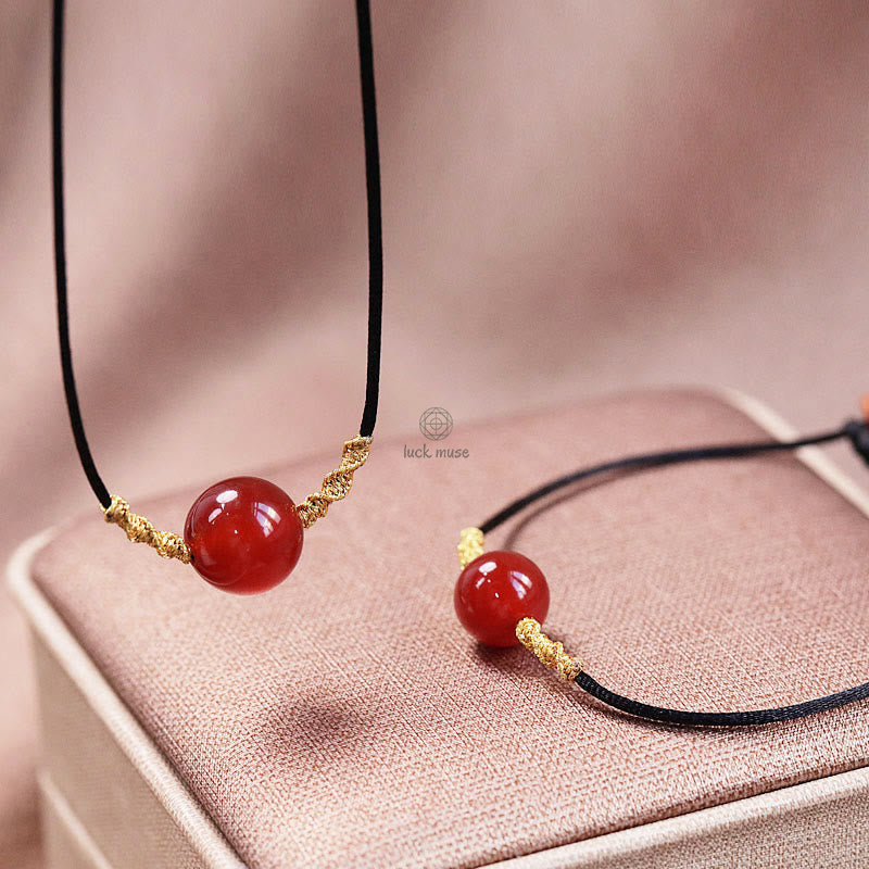 Natural Red Agate Chalcedony Self-Acceptance Confidence Bracelet Necklace Set - Image 10