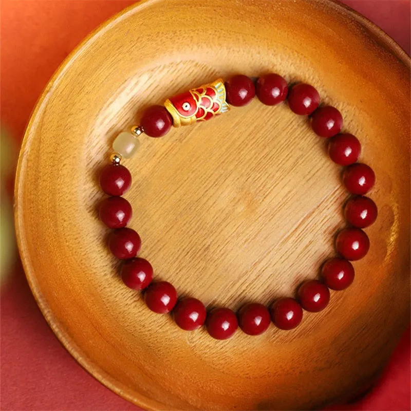 Lucky Koi Fish Blessing Bracelet with Natural Cinnabar and Hetian Jade Beads by Luck Muse Shop - Image 2