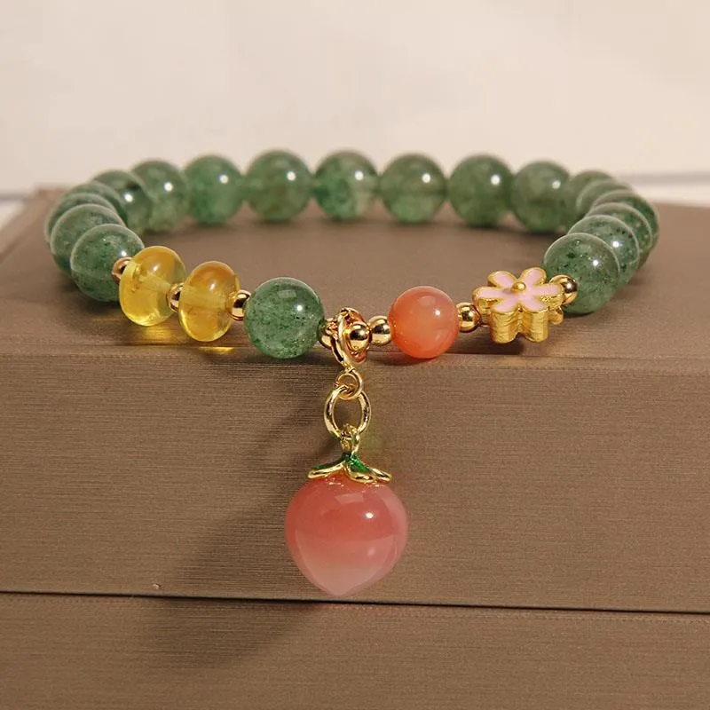 Natural Green Strawberry Quartz Love Peach Charm Bracelet by Luck Muse Shop