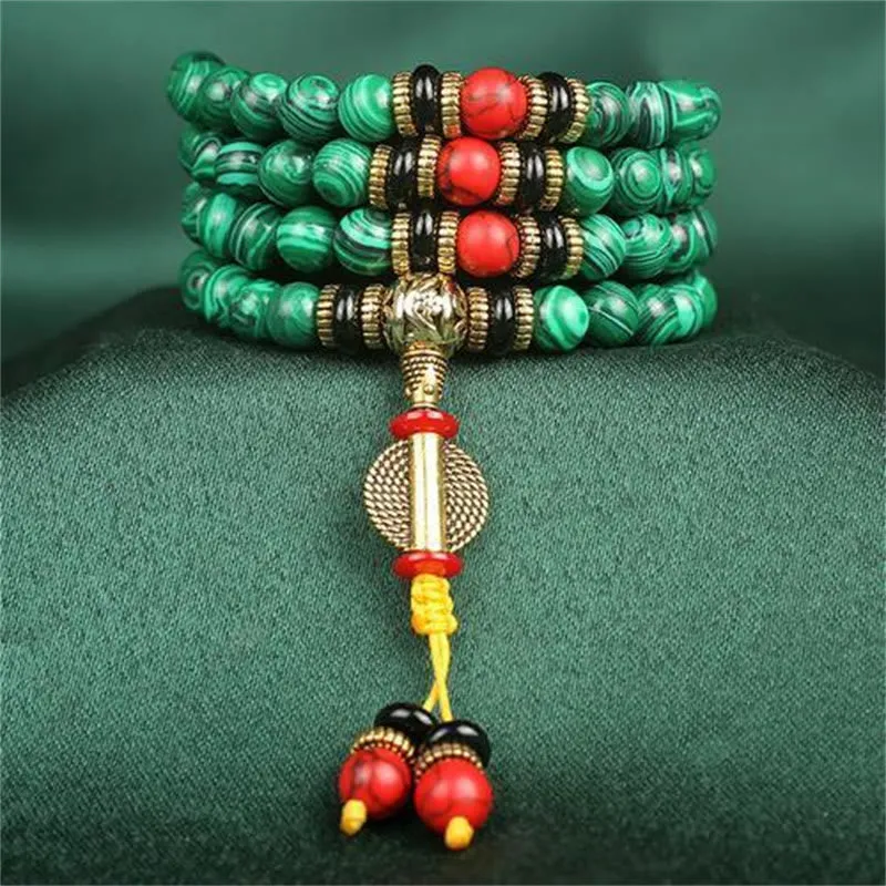 Luck Muse Tibetan Malachite 108 Mala Beaded Bracelet Necklace - Image 4