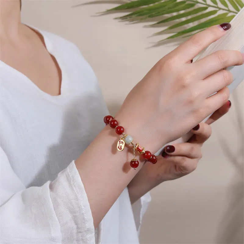 Natural Red Agate and Jade Fortune Charm Bracelet - Image 4