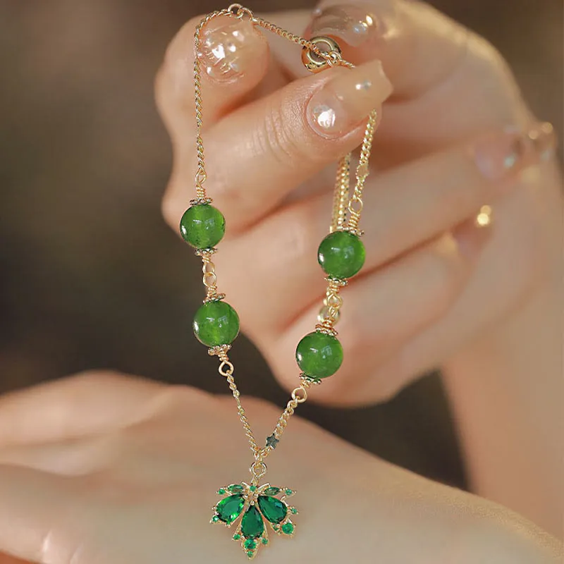 Maple Leaf Green Chalcedony Courage & Strength Bracelet with 14k Gold Plating by Luck Muse Shop - Image 2