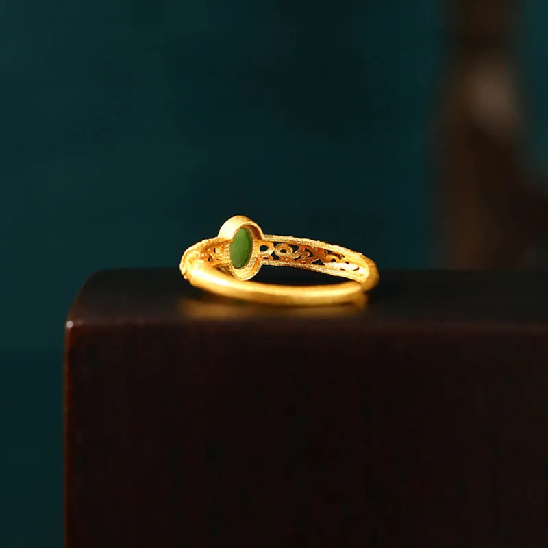 Auspicious Cloud Pattern Cyan Jade Luck Ring - Image 4