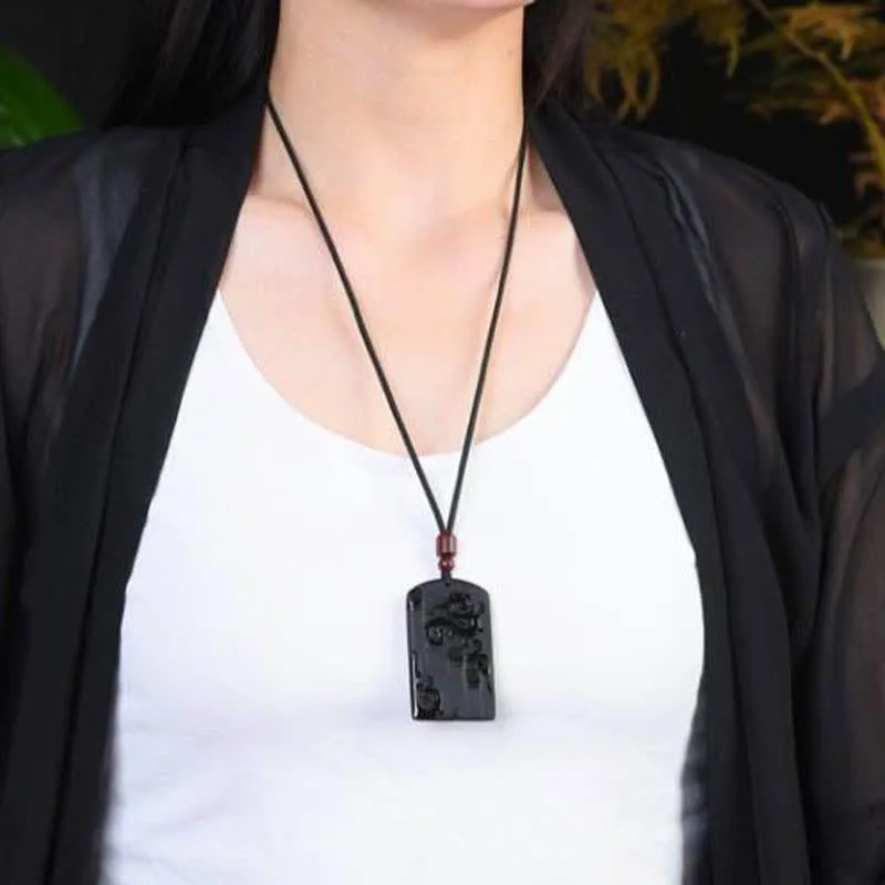 Black Obsidian Dragon Phoenix Success Necklace Pendant by Luck Muse Shop - Image 3