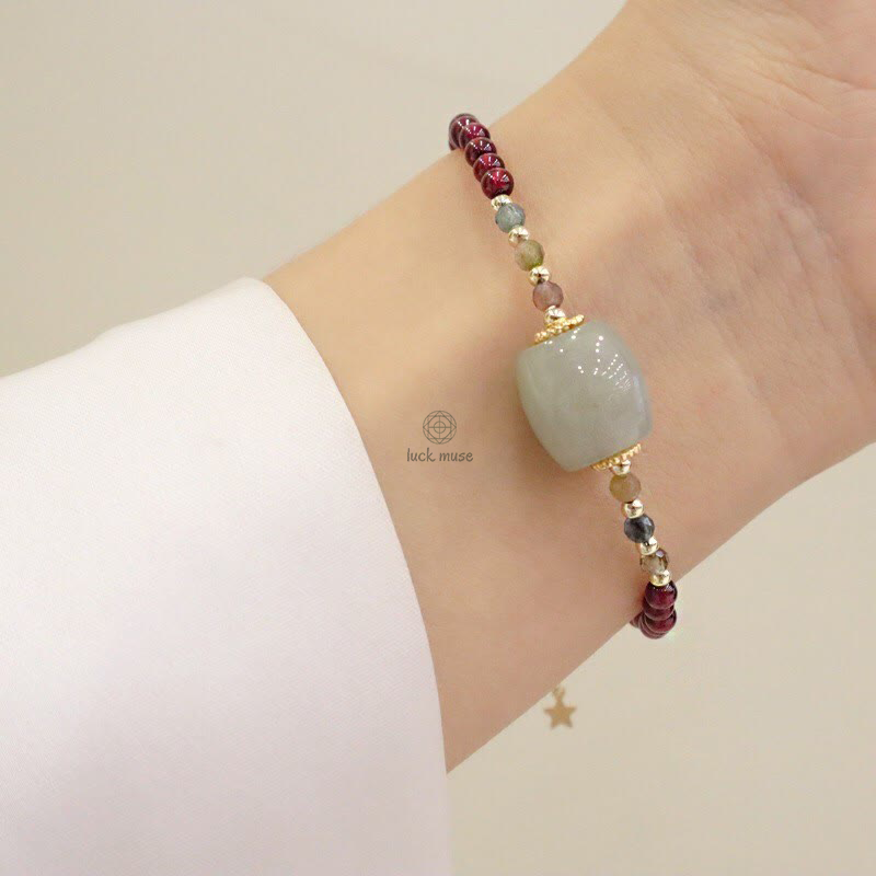 Garnet and Jade Beaded Luck Muse Peace Bracelet with Protection Buckle - Image 8