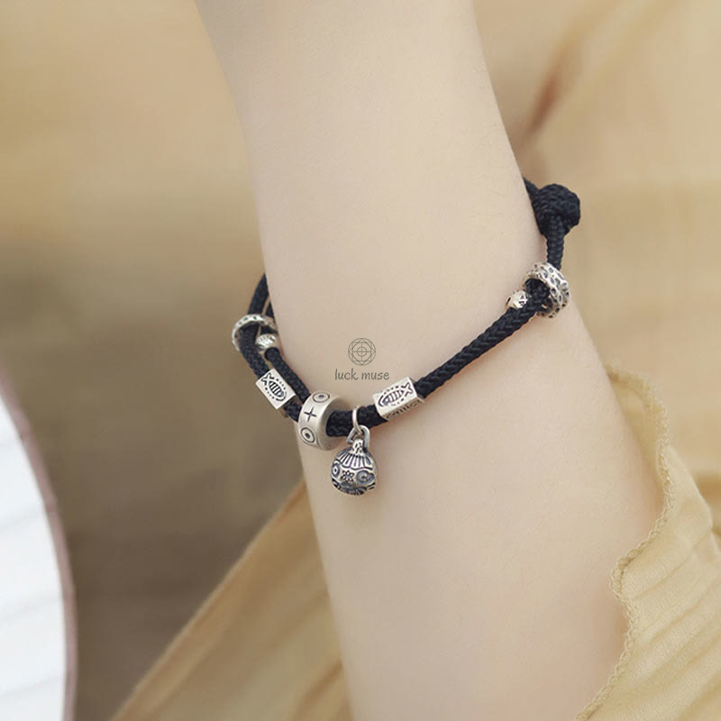 Braided Bracelet with 925 Sterling Silver and Gold Swallowing Beast Koi Fish Design by Luck Muse - Wealth Collection - Image 6