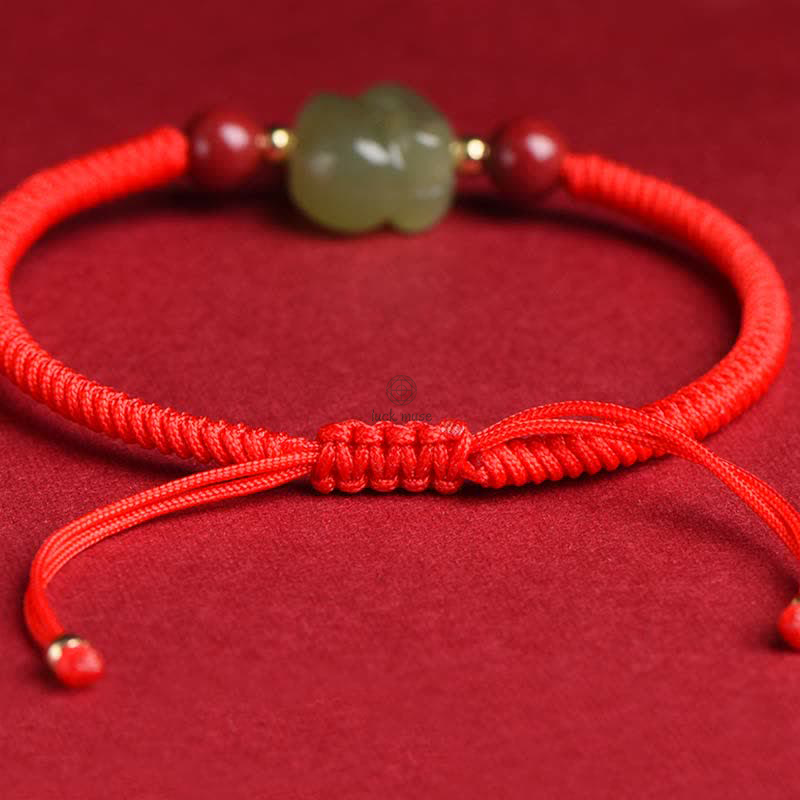 Year of the Rabbit Hetian Jade and Cinnabar Beaded Abundance Bracelet - Image 7
