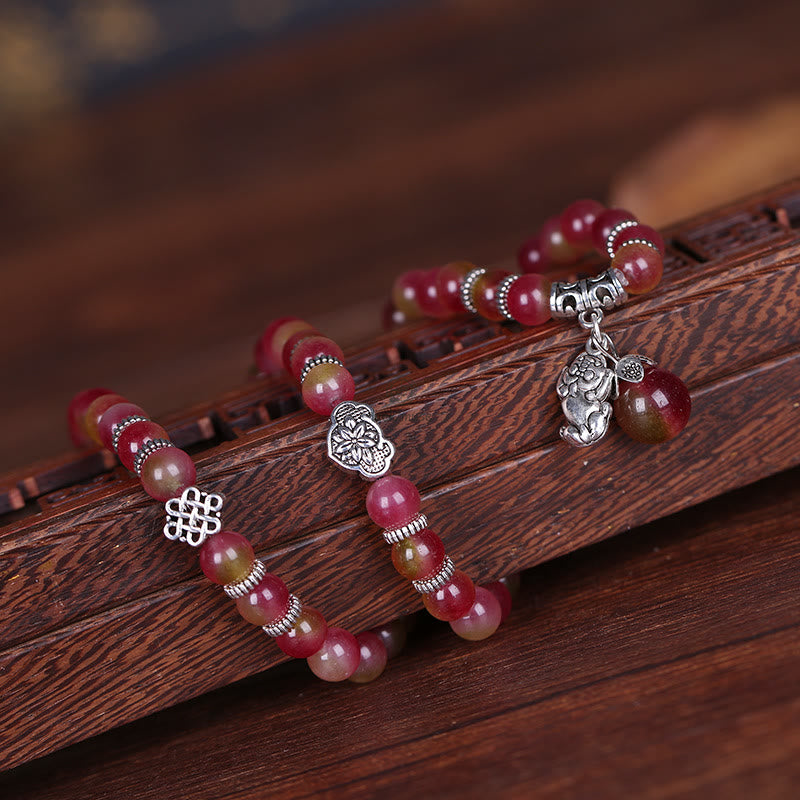 Natural Watermelon Tourmaline Pixiu Elephant Positive Triple-wrap Bracelet - Image 6
