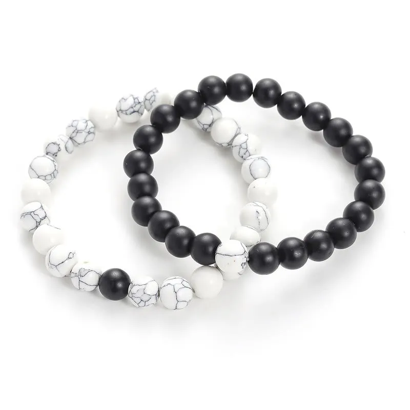 Luck Muse Frosted White Turquoise Bead Couple Bracelet Set - Image 2