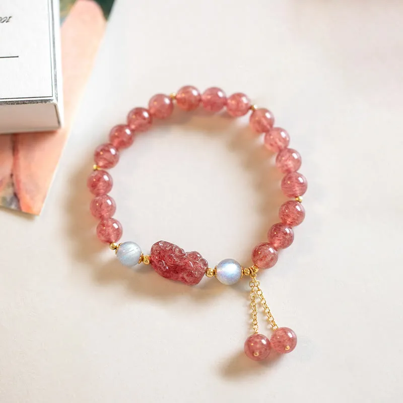 Strawberry Quartz Moonstone PiXiu Love Bracelet - Image 3