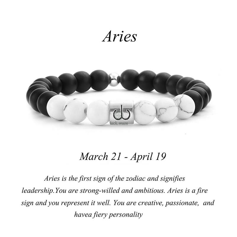 Natural Frosted Stone White Turquoise Bead Zodiac Bracelet - Image 4