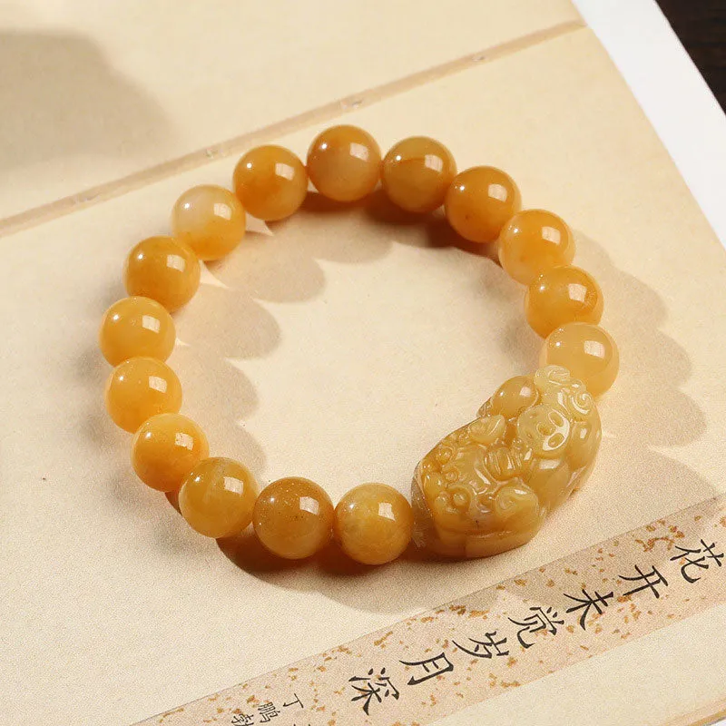 Golden Silk Jade Pixiu Prosperity Bracelet by Luck Muse Shop - Image 2