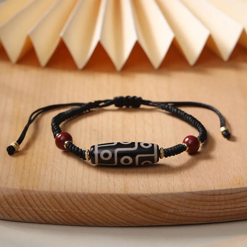 Handcrafted Tibetan Nine-eye Dzi Bead Protection Bracelet with Luck Muse Influence - Image 2