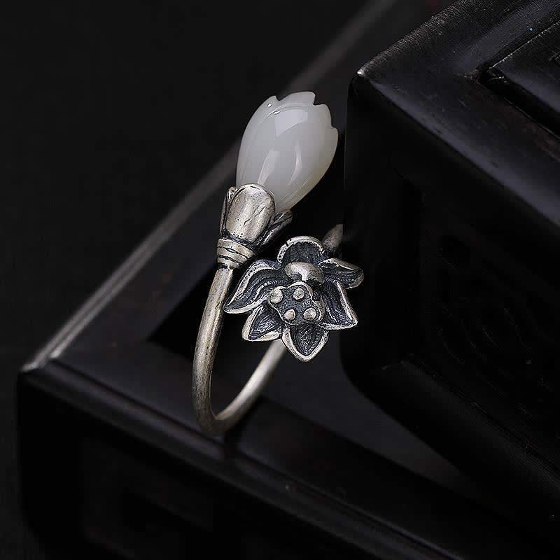 Jade Lotus Copper Adjustable Ring for Balance and Healing - Image 6