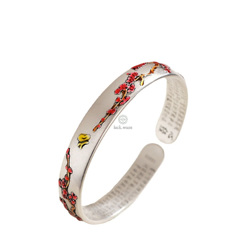 Luck Muse Plum Blossom Chrysanthemum Flower Heart Sutra Healing Bracelet Cuff Bangle - Image 3