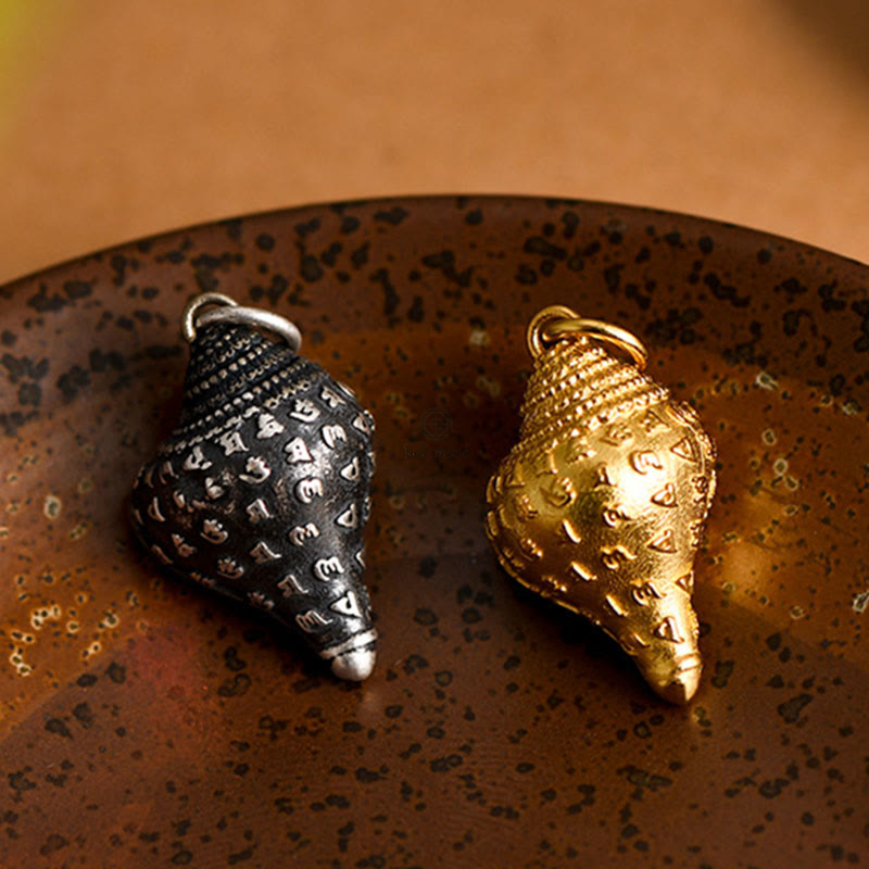 Tibet 925 Sterling Silver Conch Protection Necklace Pendant with Six True Words - Image 3