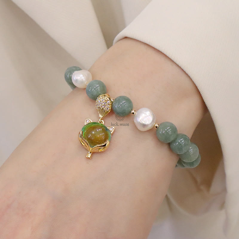 Color-Changing Jade Pearl Fox Charm Bracelet with Luck Muse for Luck - Image 8