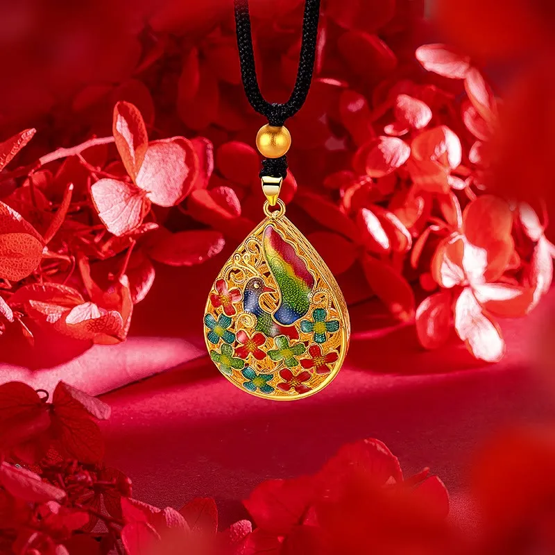 Colorful Phoenix Flower Luck Strength Necklace Pendant crafted with Luck Muse - Image 2