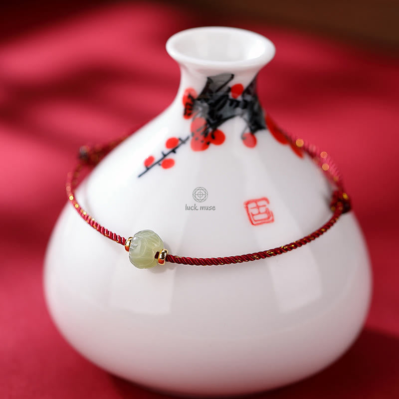 Gold-Plated Hetian Jade Lotus Luck Red String Bracelet with Luck Muse - Image 2