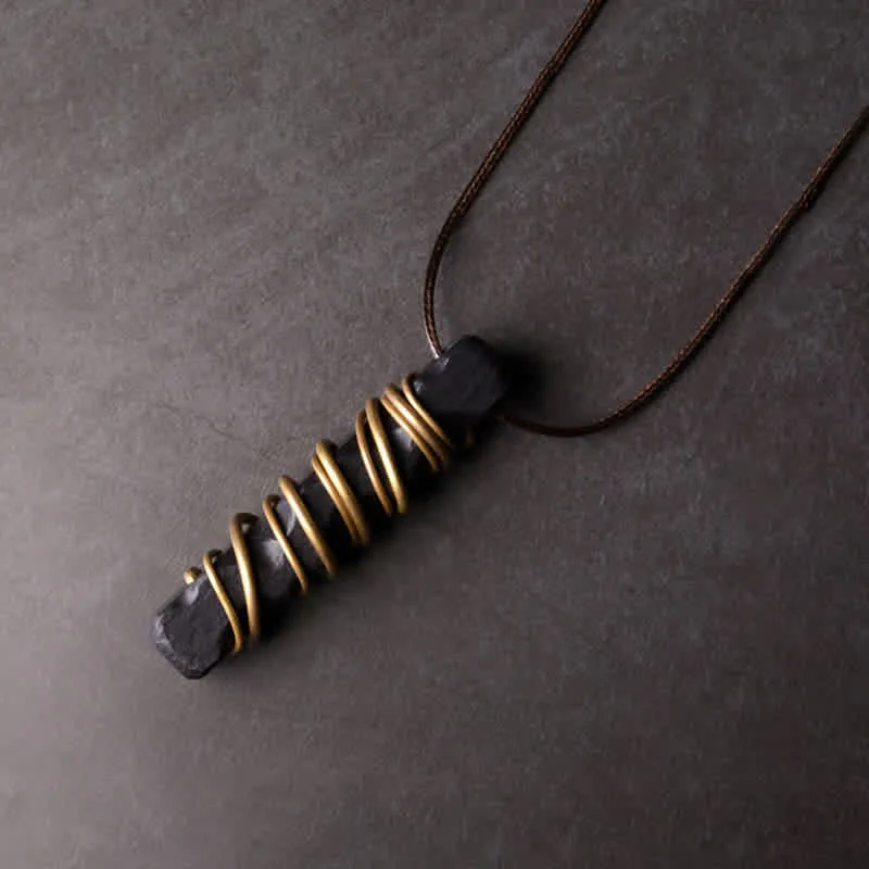 Tibet Ebony Wood Copper Balance Peace Necklace Pendant with Luck Muse - Image 2