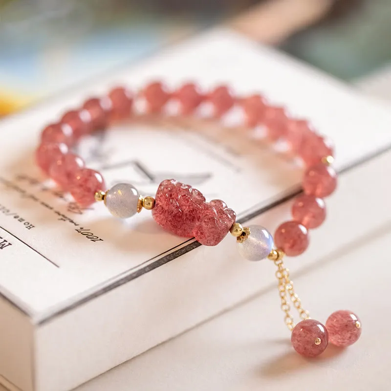 Strawberry Quartz Moonstone PiXiu Love Bracelet