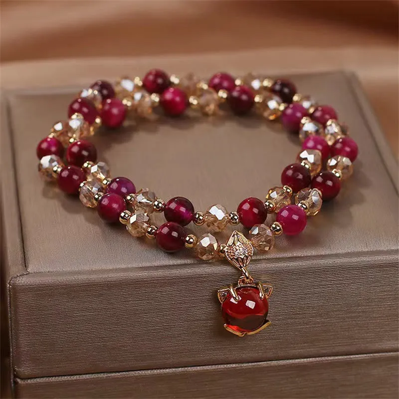 Buddha Red Tiger Eye Double Wrap Bracelet for Fox Protection