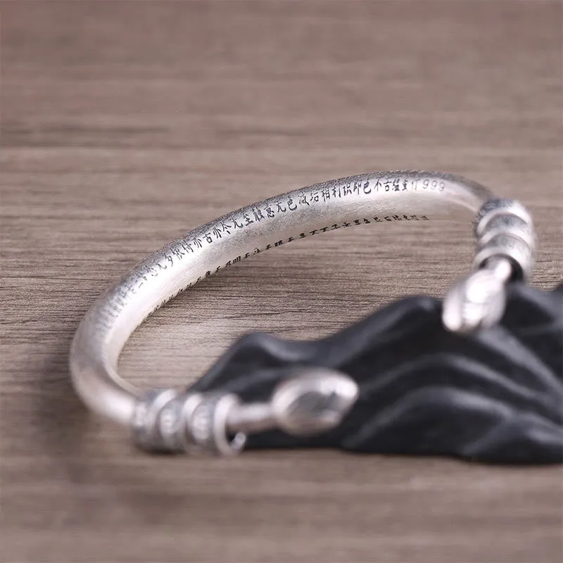 Luck Muse 999 Sterling Silver Heart Sutra Om Mani Padme Hum Engraved Bracelet - Image 4