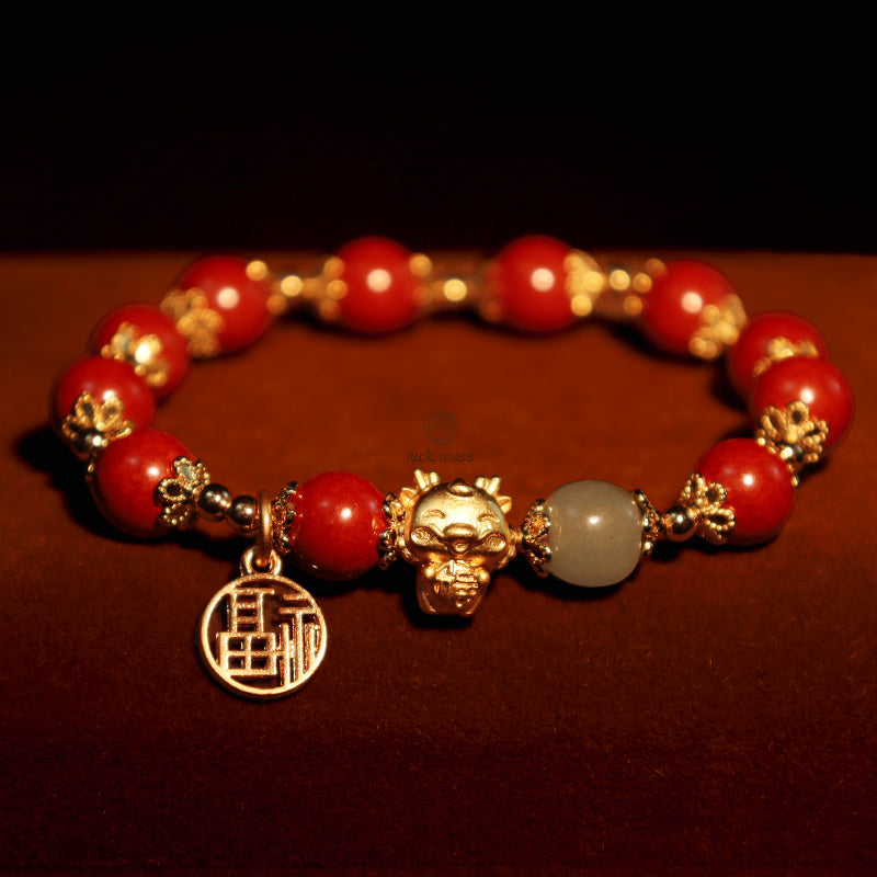 Luck Muse Year of the Dragon Cinnabar Fu Charm Bracelet - Image 7