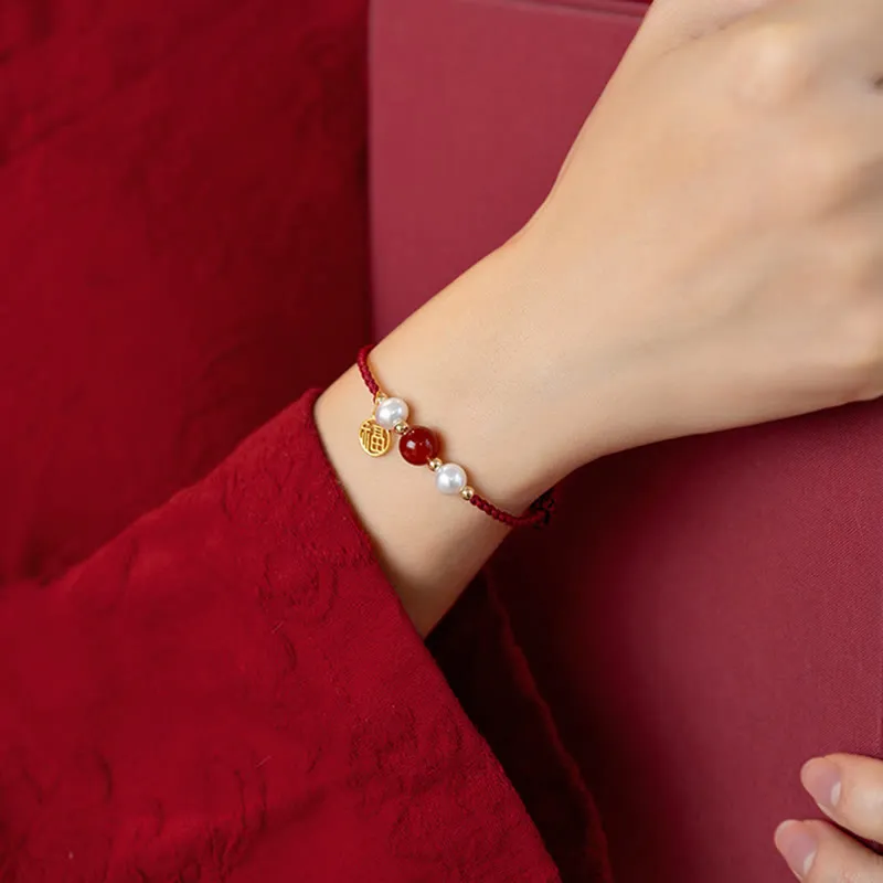 Luck Muse 925 Sterling Silver Fu Character Agate Pearl Red String Braid Bracelet - Image 14