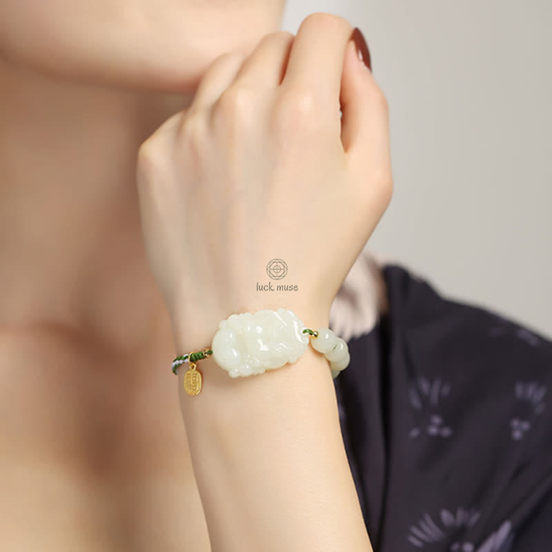 Luck Muse 925 Sterling Silver Chinese Zodiac Hetian Jade Lucky String Bracelet - Image 6