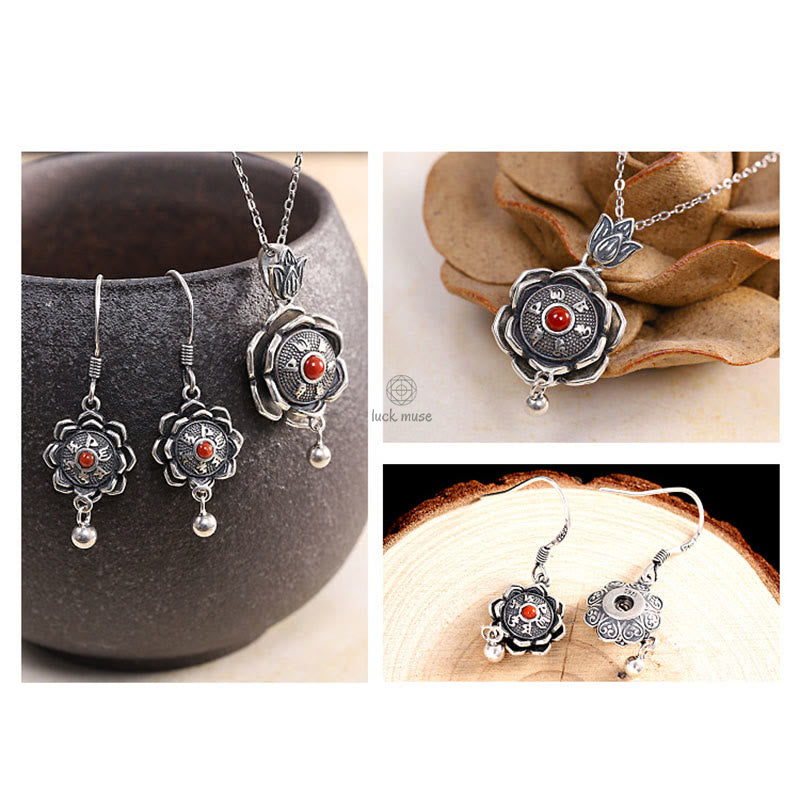 Luck Muse 925 Sterling Silver Om Mani Padme Hum Lotus Necklace Set - Image 7