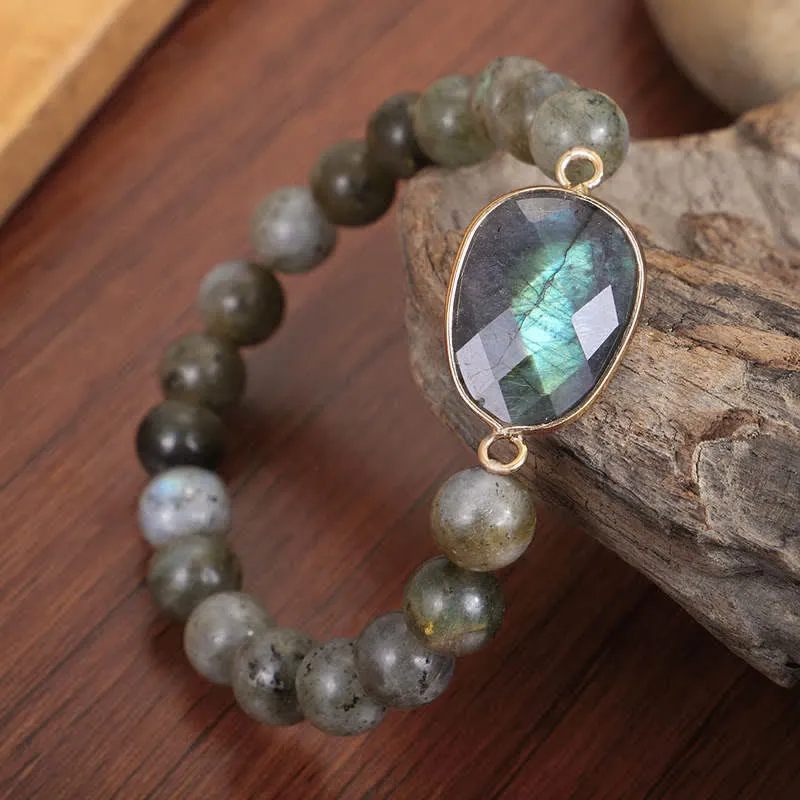 Clear Healing Beaded Bracelet with Labradorite and Moonstone - Image 2