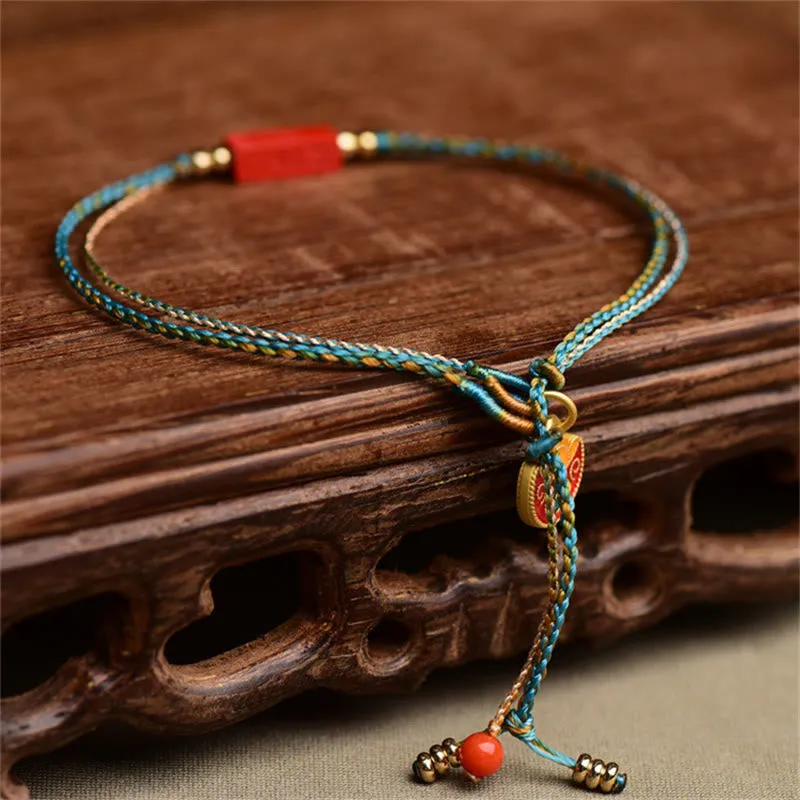 Handmade Cinnabar Blessing Braid Double Layer Bracelet - Image 2