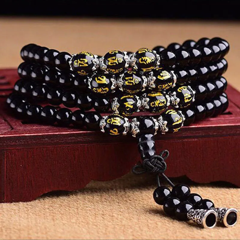 True Words Protection Black Obsidian Mala Bracelet by Luck Muse Shop - Image 2