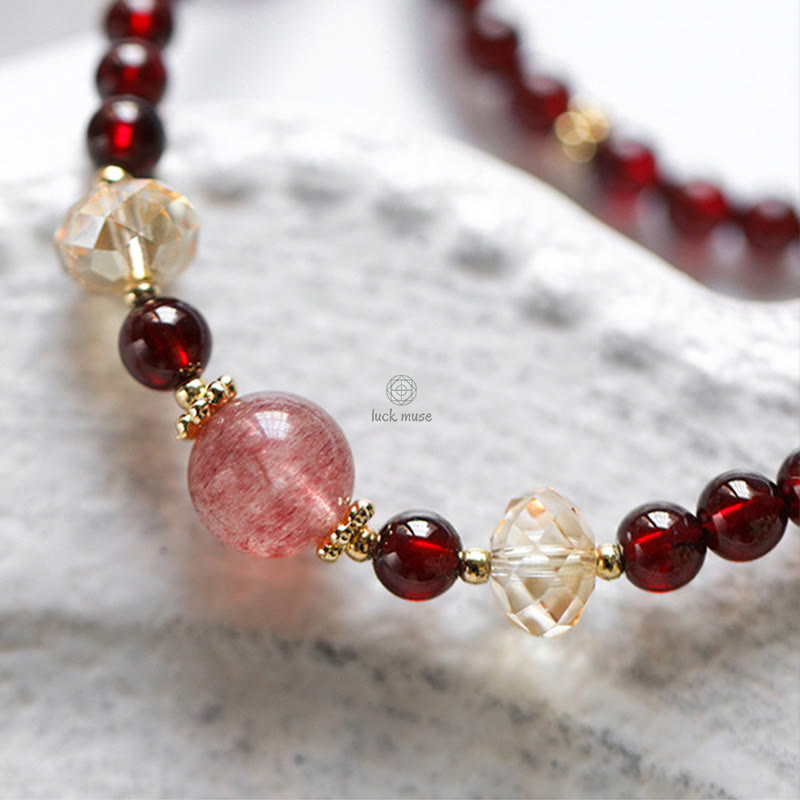 Luck Muse 14K Gold Plated Double Wrap Bracelet with Natural Garnet and Strawberry Quartz for Stability - Image 9