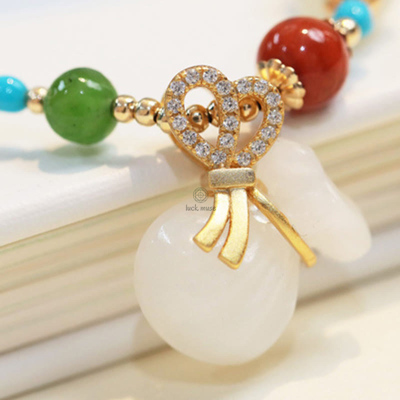 Luck Muse Hetian White Jade Bracelet with 14K Gold Plated Money Bag Blessing - Image 6