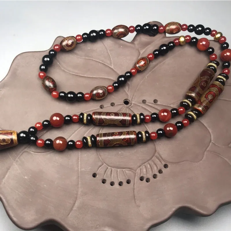 Red Agate Nine-Eye Dzi Bead Necklace for Wealth and Health - Image 2