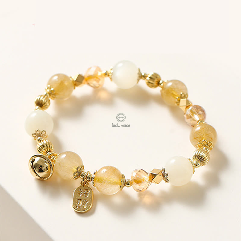 Golden Rutilated Quartz Wealth Charm Bracelet - Luck Muse 14K Gold Plated - Image 8