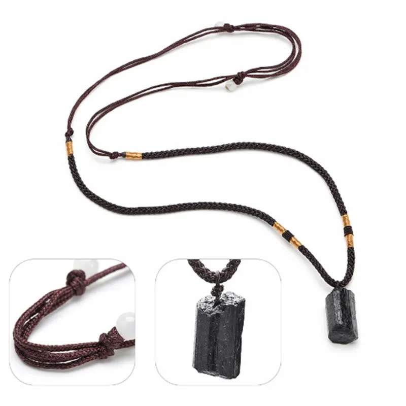 Natural Black Tourmaline Luck Muse Rope Necklace Pendant - Image 5