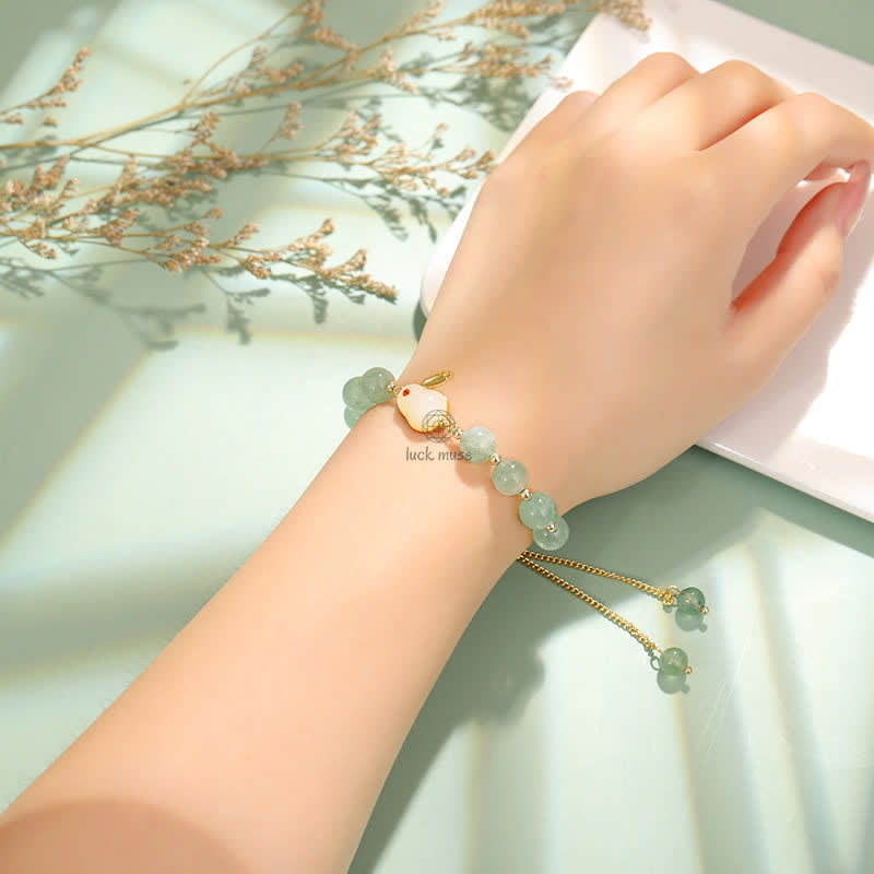 Luck Muse Year of the Rabbit Green Aventurine Bead Bracelet - Image 2