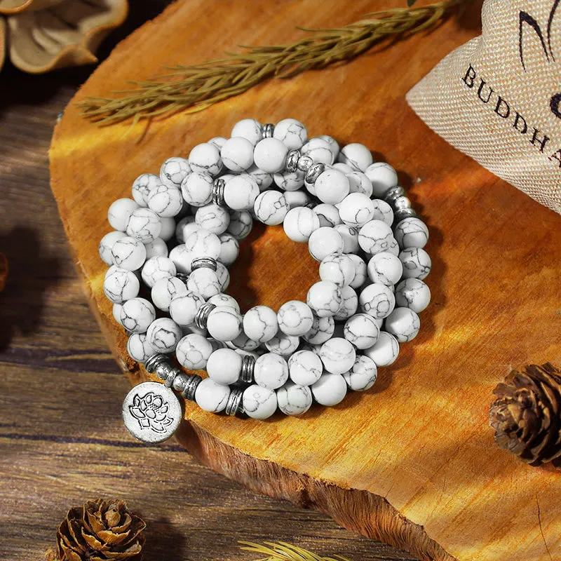 Lotus Healing White Turquoise Mala Bracelet by Luck Muse Shop