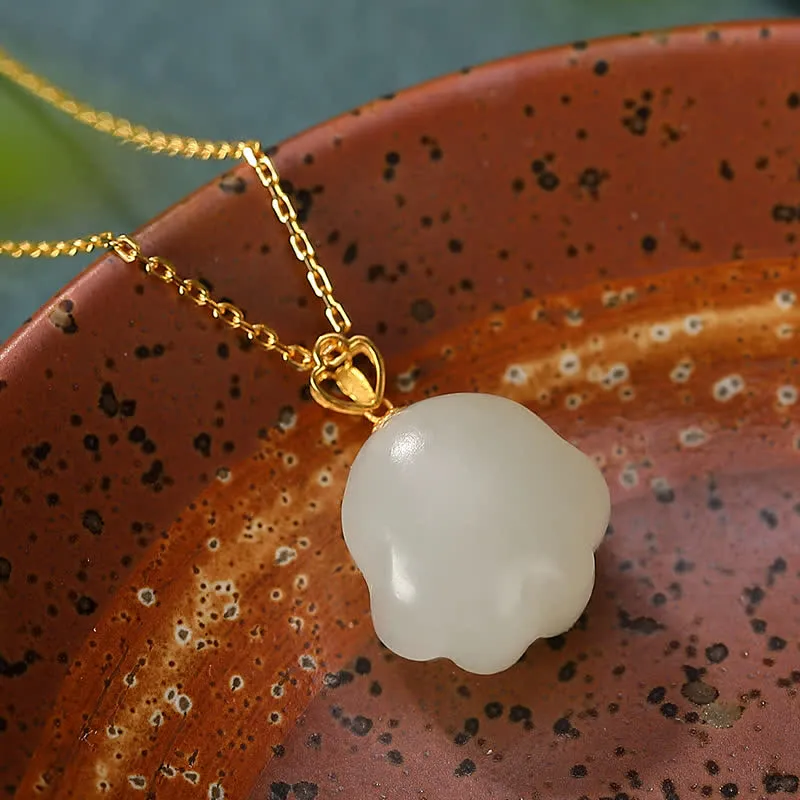 925 Sterling Silver Hetian White Jade Cat Paw Necklace Pendant - Image 4