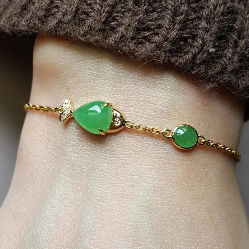 Green Chalcedony Koi Fish Courage Strength Bracelet from Luck Muse Shop - Image 2