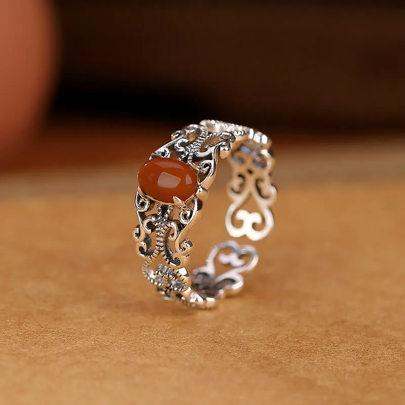 925 Sterling Silver Red Agate Self-Acceptance Calm Ring from Luck Muse Shop